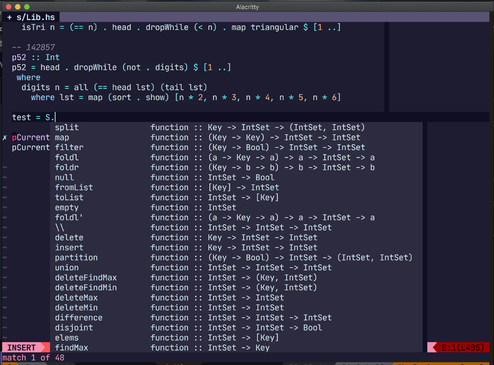 Sugestões de autocompletar do LSP exibidas no Vim