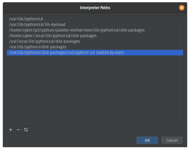 Show paths for the selected interpreter