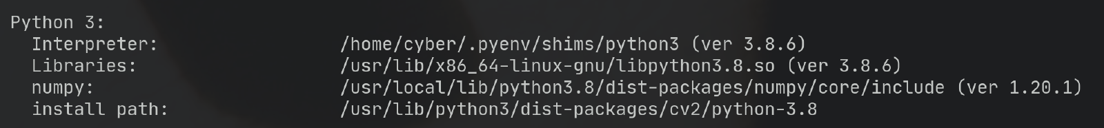 Configuração do Python 3 e NumPy encontrada pelo CMake