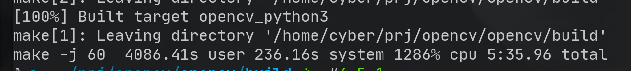 Compilação do OpenCV concluída com sucesso